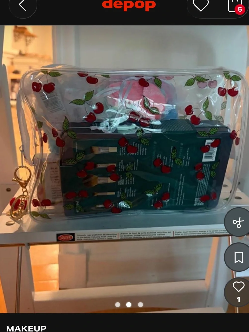 Clear Cherry Print Cosmetic Bag - Transparent Makeup Pouch
